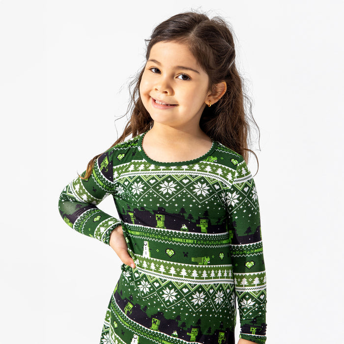 Minecraft: Creeper Holiday Bamboo Girls' Long Sleeve Dress