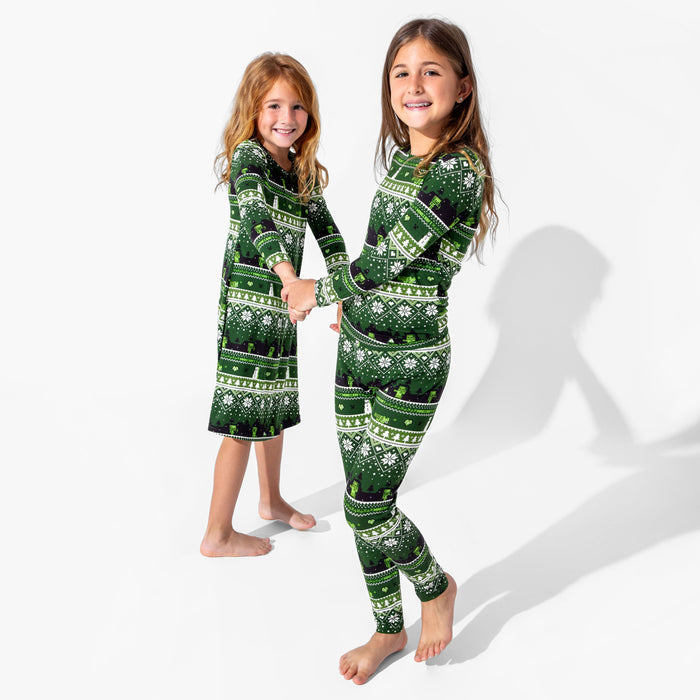 Minecraft: Creeper Holiday Bamboo Girls' Long Sleeve Dress