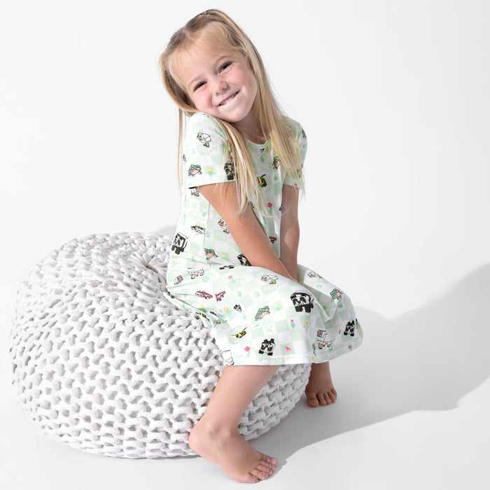 Minecraft: Sleep Repeat Bamboo Girls' Short Sleeve Dress