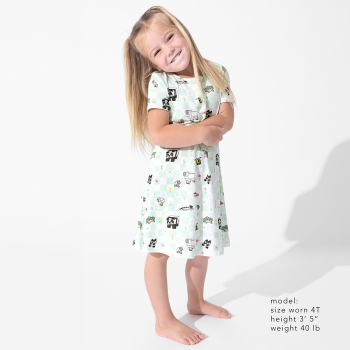 Minecraft: Sleep Repeat Bamboo Girls' Short Sleeve Dress