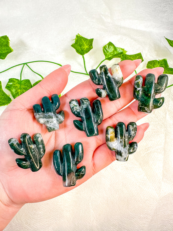 Mini Moss Agate Cactus