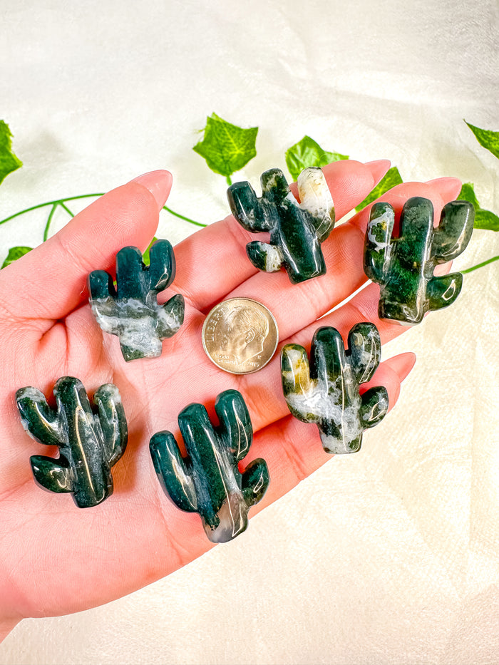 Mini Moss Agate Cactus