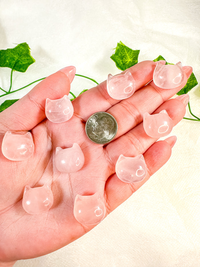 Mini Rose Quartz Cat Head