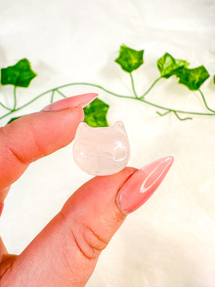Mini Rose Quartz Cat Head