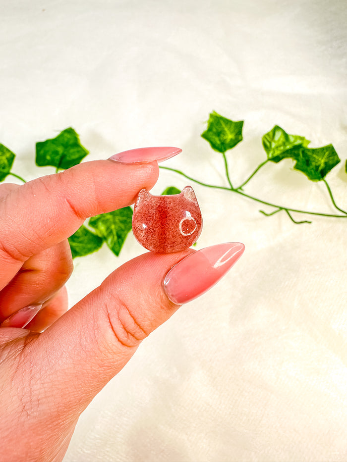 Mini Strawberry Quartz Cat Head
