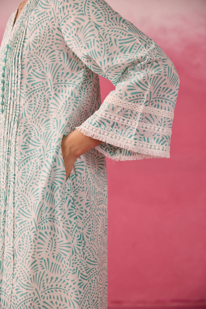 Mint Green Hand Block Printed Kurta & White Pant Co - ord Set - Tara - C - Tara