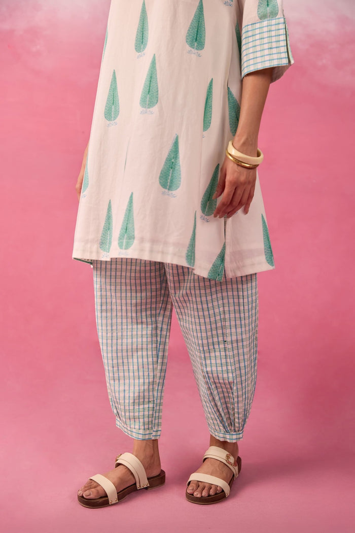 Mint Leaf & Check Hand Block Printed Co-ord Set - Tara-C-Tara