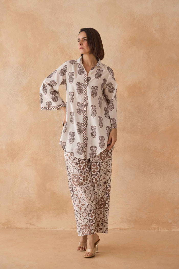 Mocha Paisley & Tile Printed Cotton Co - ord Set - Tara - C - Tara