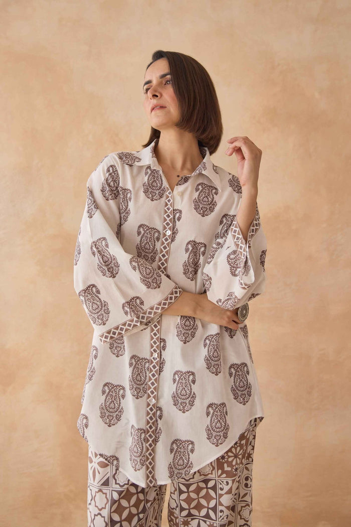 Mocha Paisley & Tile Printed Cotton Co - ord Set - Tara - C - Tara