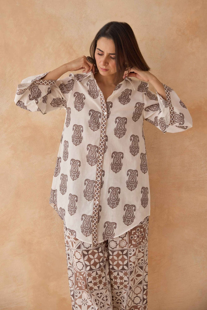 Mocha Paisley & Tile Printed Cotton Co - ord Set - Tara - C - Tara