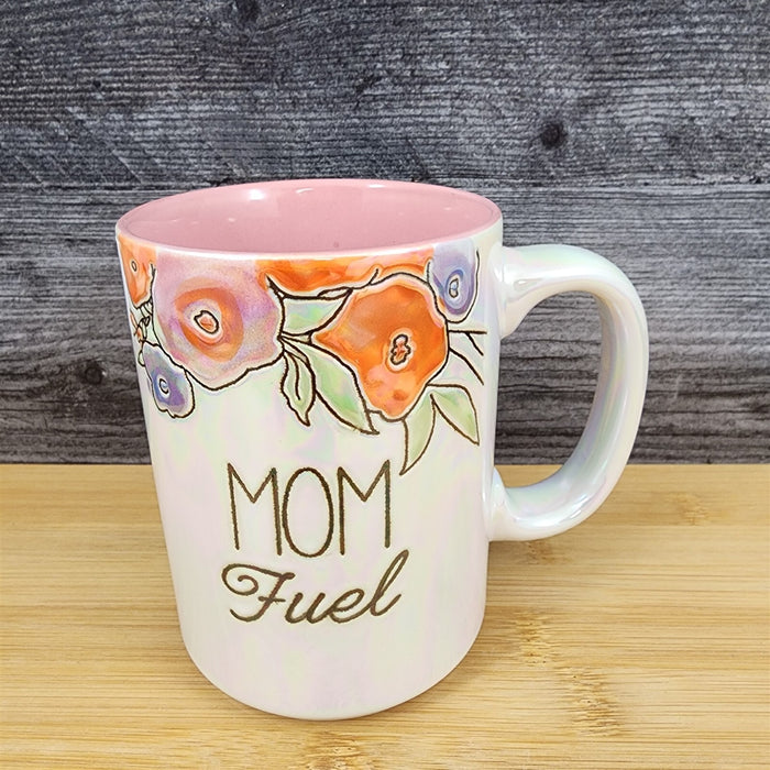 Mom Fuel Coffee Mug Ceramic Embossed White Floral Tea Cup Mom by Blue Sky