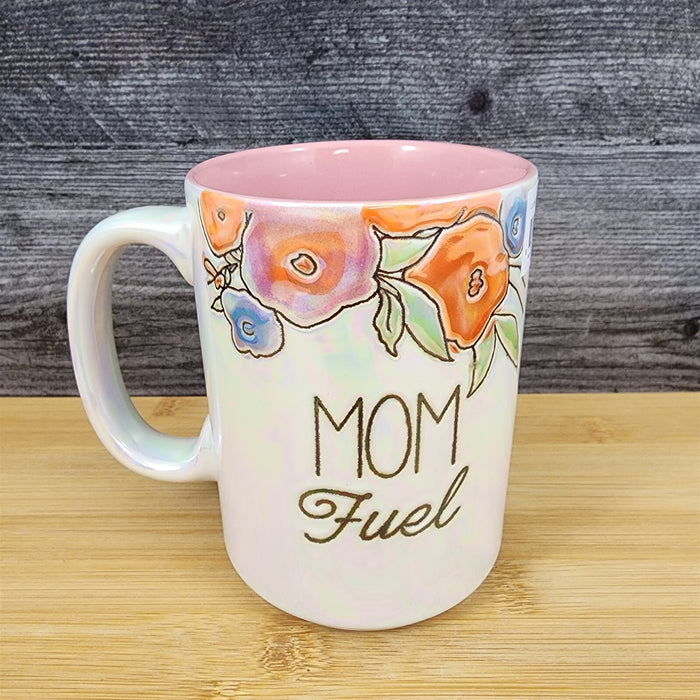 Mom Fuel Coffee Mug Ceramic Embossed White Floral Tea Cup Mom by Blue Sky