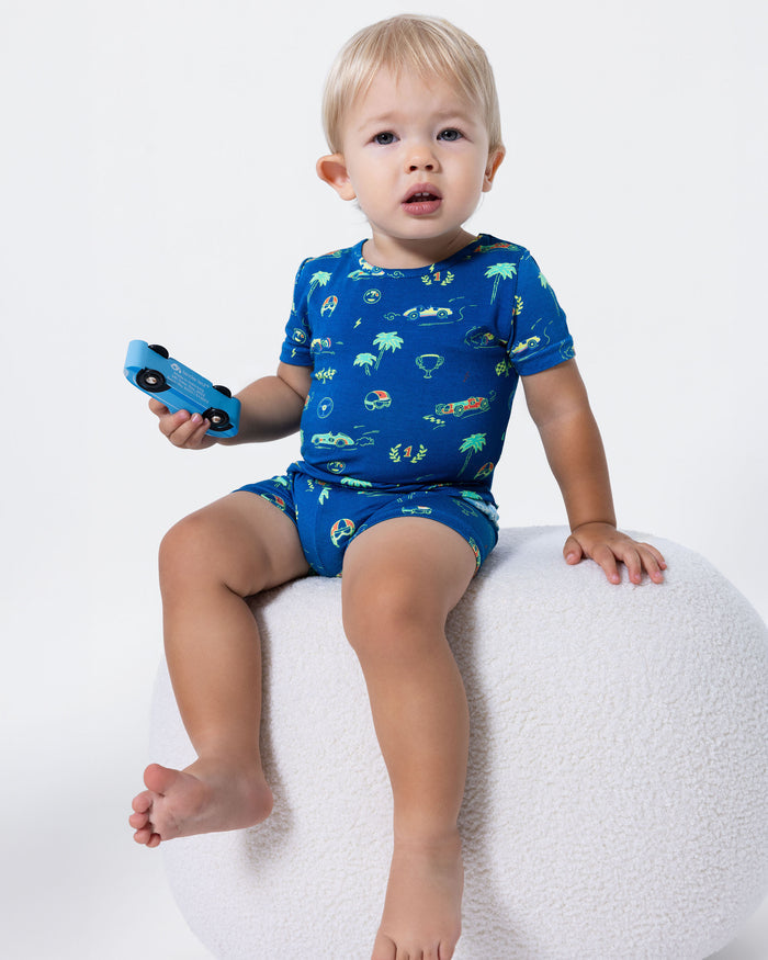Monaco Blue Bamboo Kids Pajama Short Set
