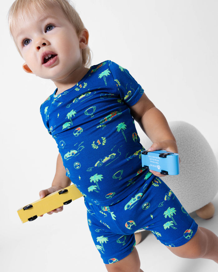 Monaco Blue Bamboo Kids Pajama Short Set
