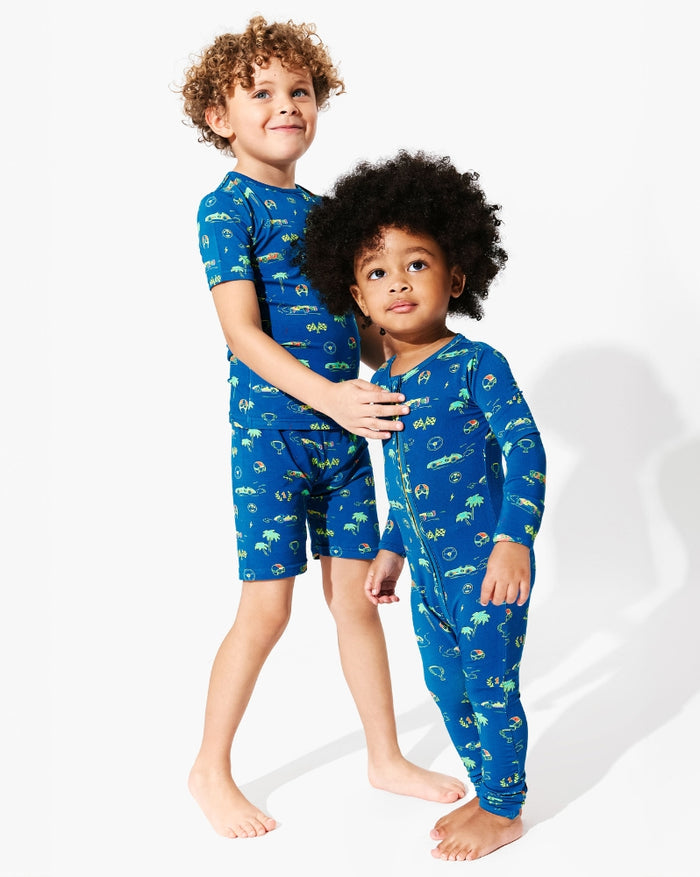 Monaco Blue Bamboo Kids Pajama Short Set