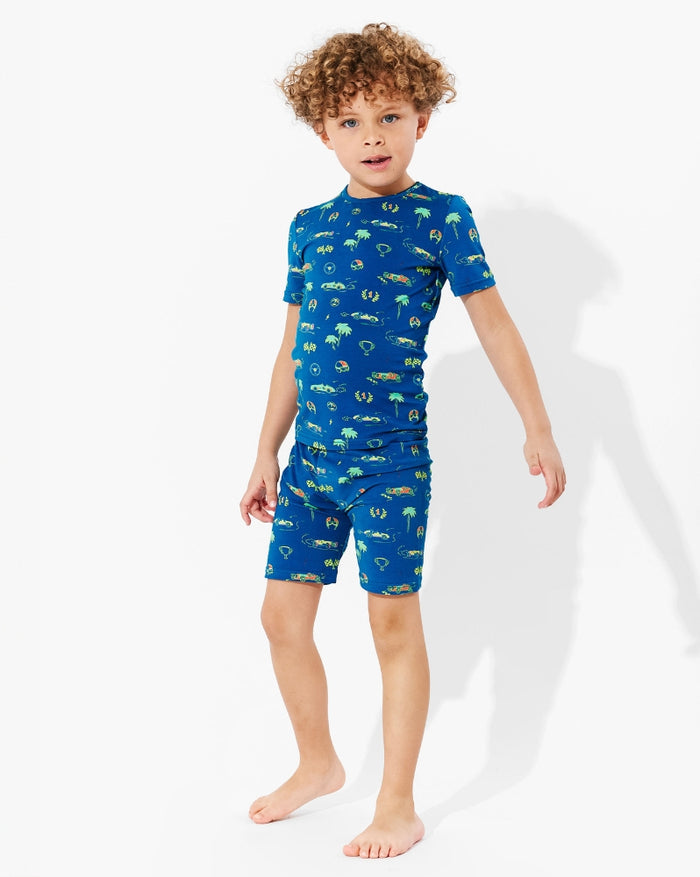 Monaco Blue Bamboo Kids Pajama Short Set
