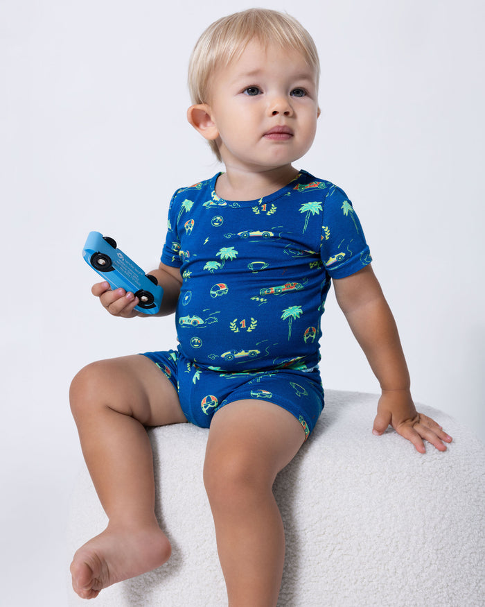 Monaco Blue Bamboo Kids Pajama Short Set
