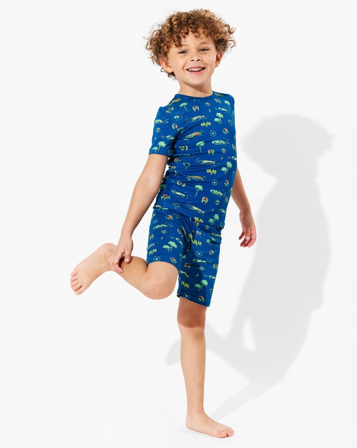 Monaco Blue Bamboo Kids Pajama Short Set