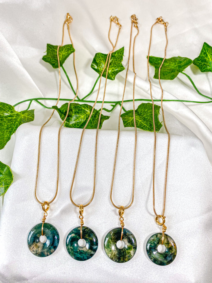 Moss Agate Donut Pendant Necklace