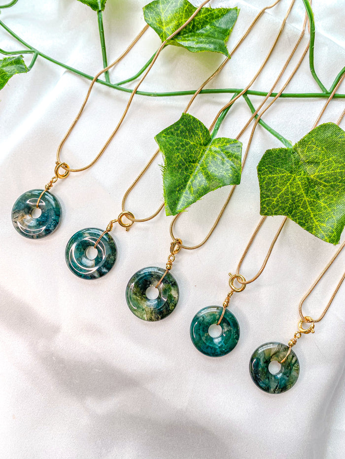 Moss Agate Donut Pendant Necklace