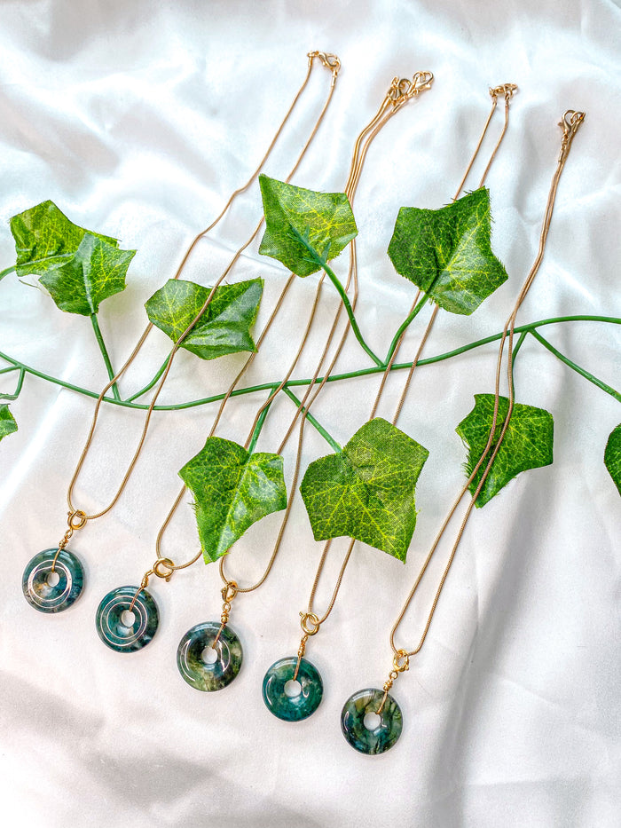 Moss Agate Donut Pendant Necklace