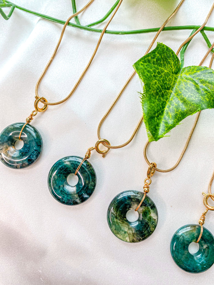 Moss Agate Donut Pendant Necklace