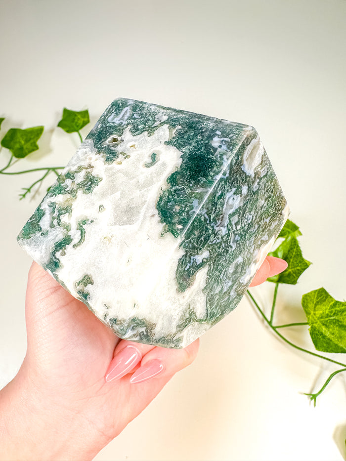 Moss Agate Standing Cube (52A)