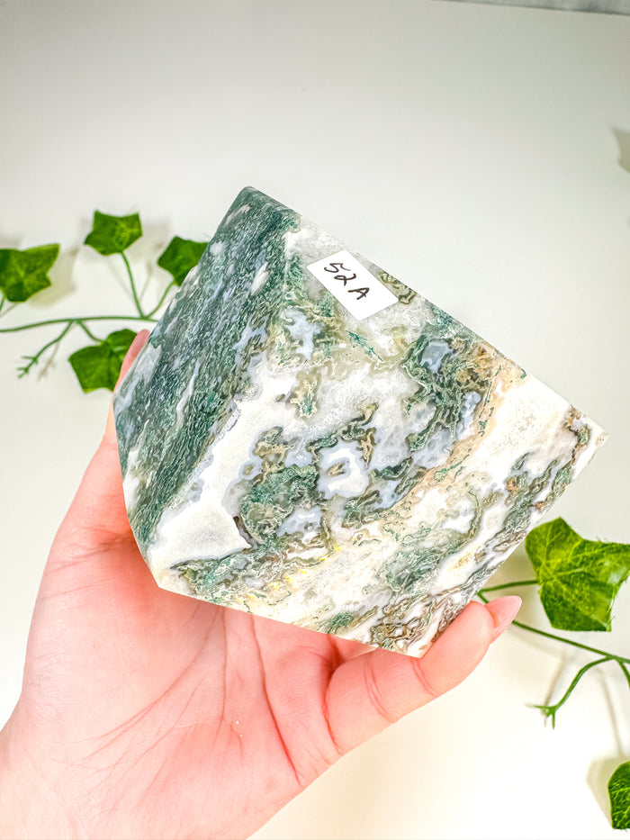 Moss Agate Standing Cube (52A)