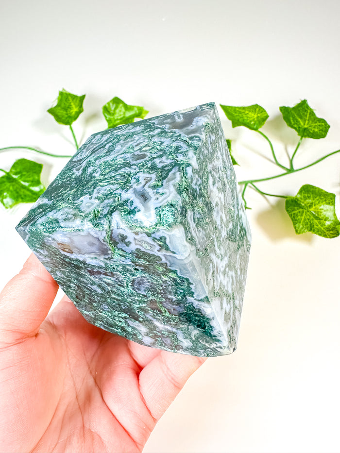 Moss Agate Standing Cube (52B)