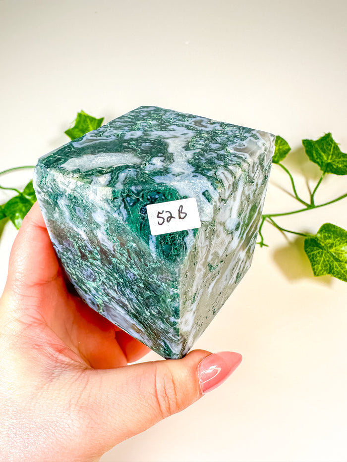 Moss Agate Standing Cube (52B)