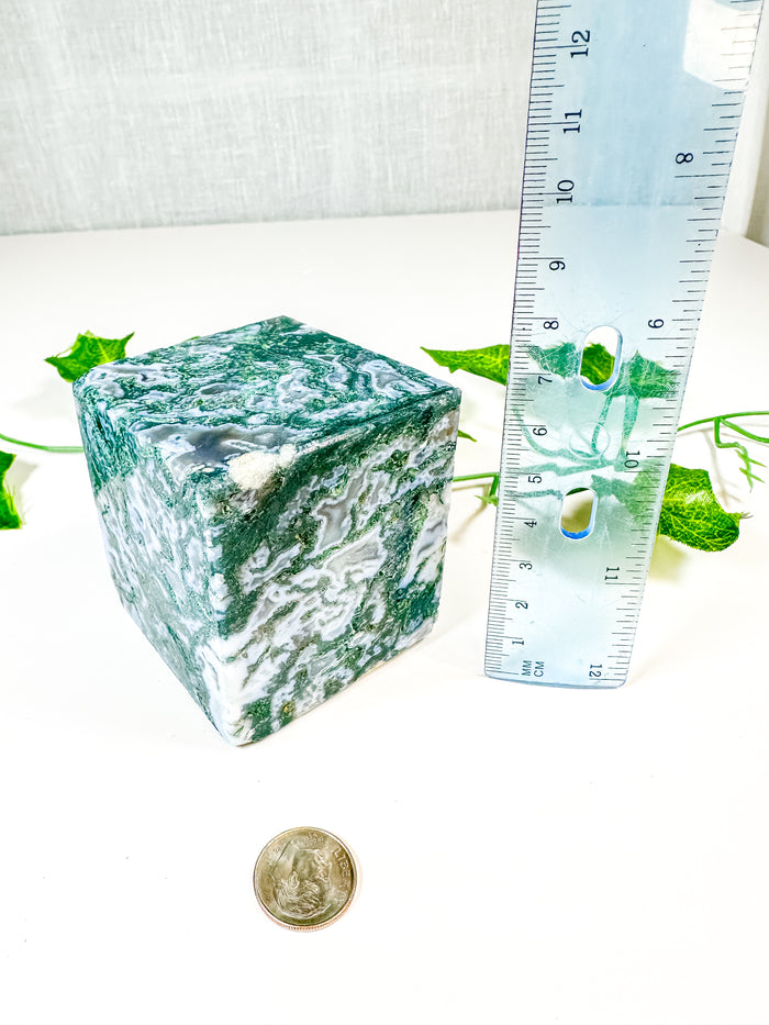 Moss Agate Standing Cube (52B)