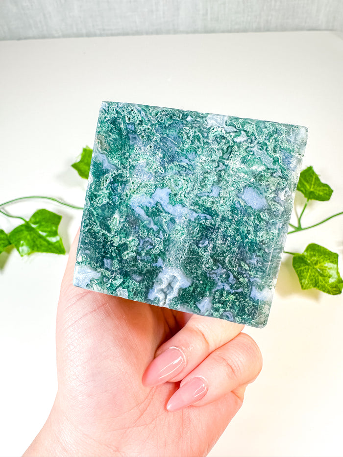 Moss Agate Standing Cube (52E)