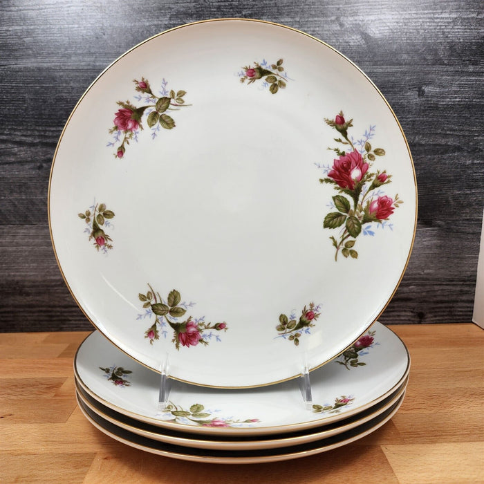 Moss Rose Dinner Plates Set of 4 Pink Flowers Gold Trim 10" (25cm) Sango Japan