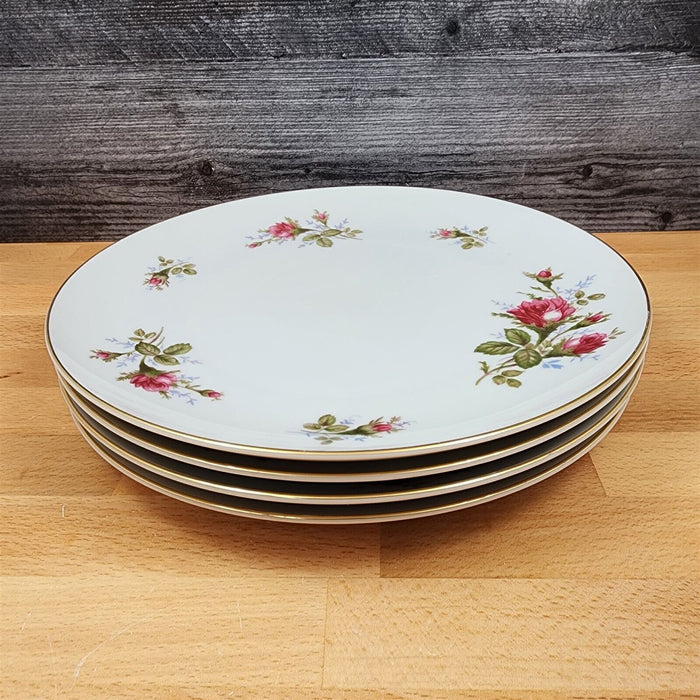 Moss Rose Dinner Plates Set of 4 Pink Flowers Gold Trim 10" (25cm) Sango Japan