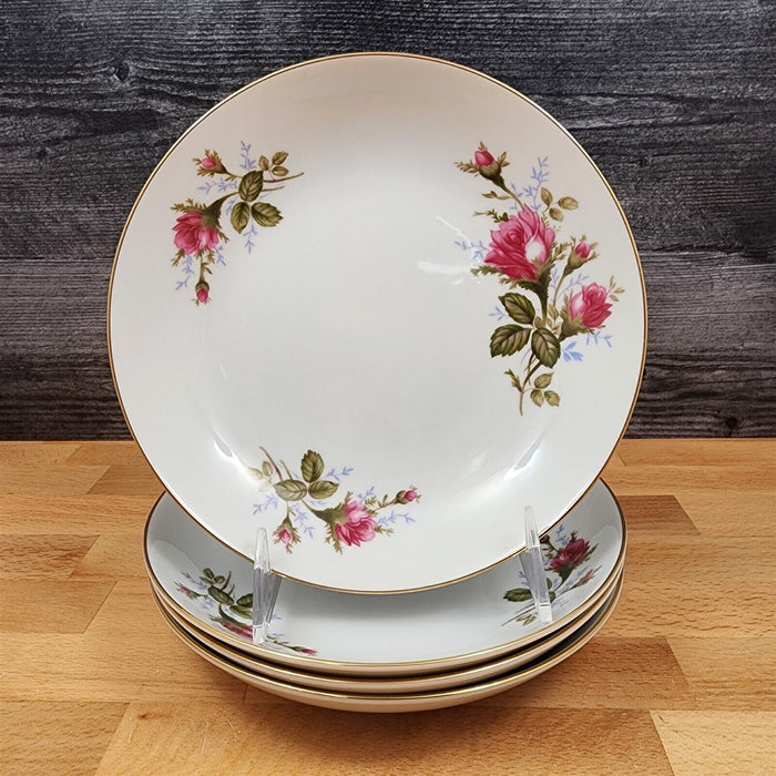 Moss Rose Soup Bowls Set of 4 Pink Flowers Gold Trim 7.5" (19cm) by Sango Japan