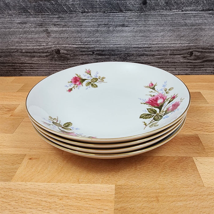 Moss Rose Soup Bowls Set of 4 Pink Flowers Gold Trim 7.5" (19cm) by Sango Japan