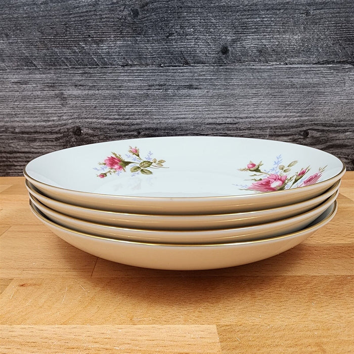 Moss Rose Soup Bowls Set of 4 Pink Flowers Gold Trim 7.5" (19cm) by Sango Japan