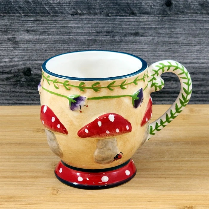 Mushroom Coffee Mug 3D Floral Ceramic Toadstools Tea Cup Blue Sky Goldminc