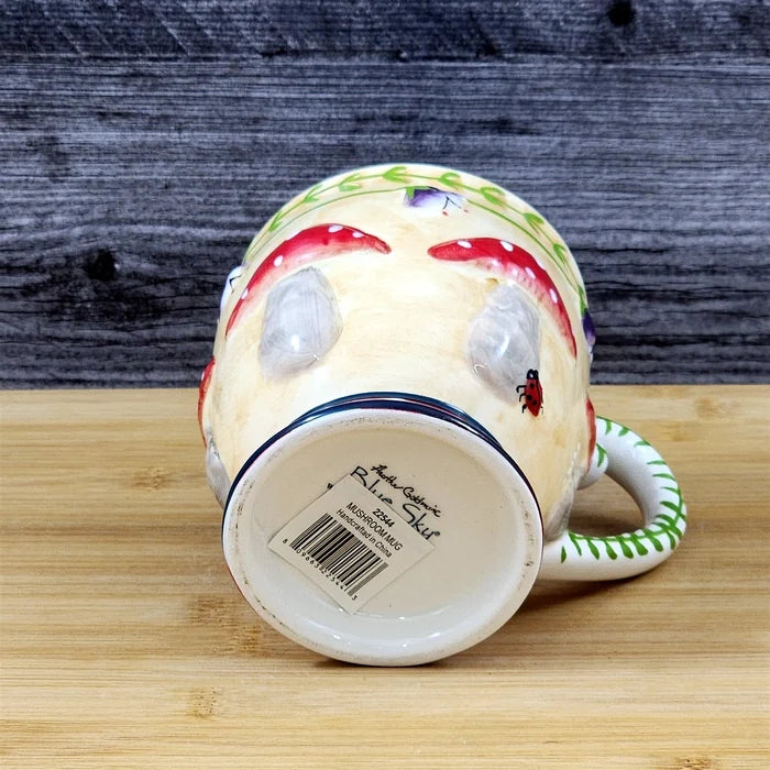 Mushroom Coffee Mug 3D Floral Ceramic Toadstools Tea Cup Blue Sky Goldminc