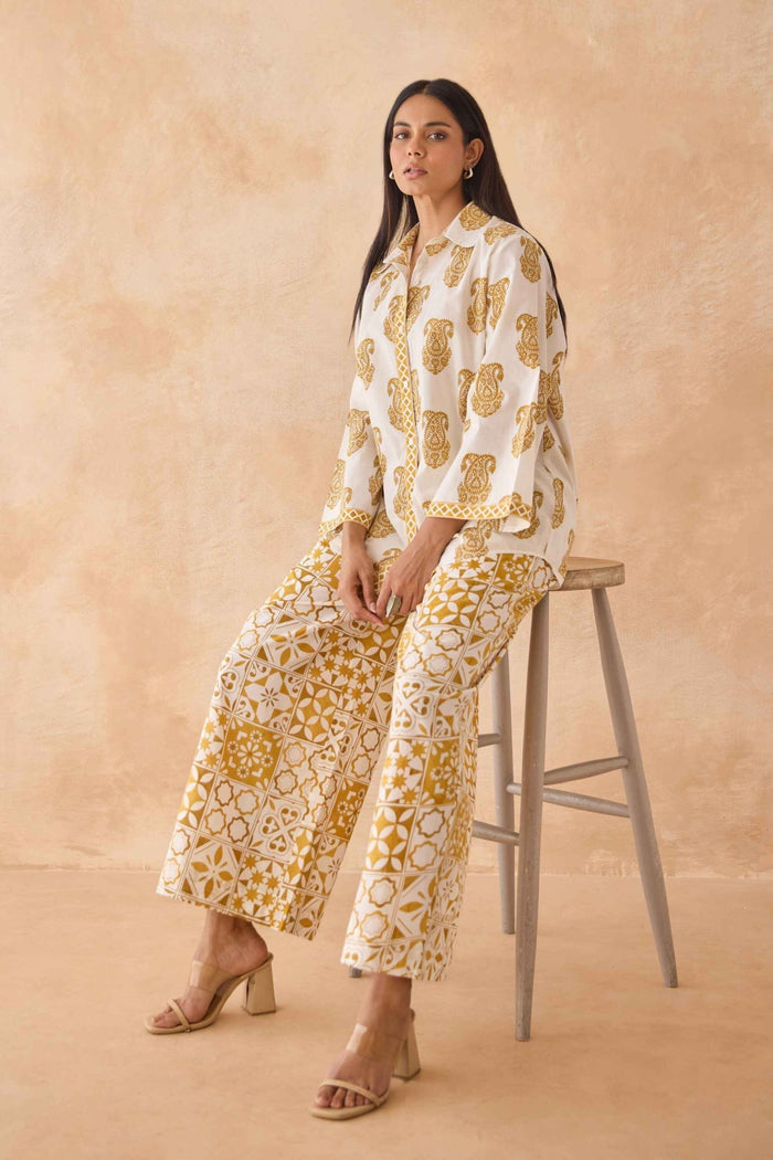 Mustard Paisley & Tile Printed Cotton Co - ord Set - Tara - C - Tara