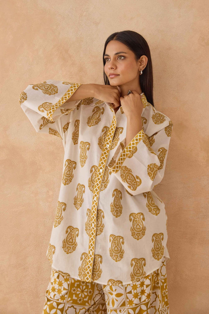 Mustard Paisley & Tile Printed Cotton Co - ord Set - Tara - C - Tara