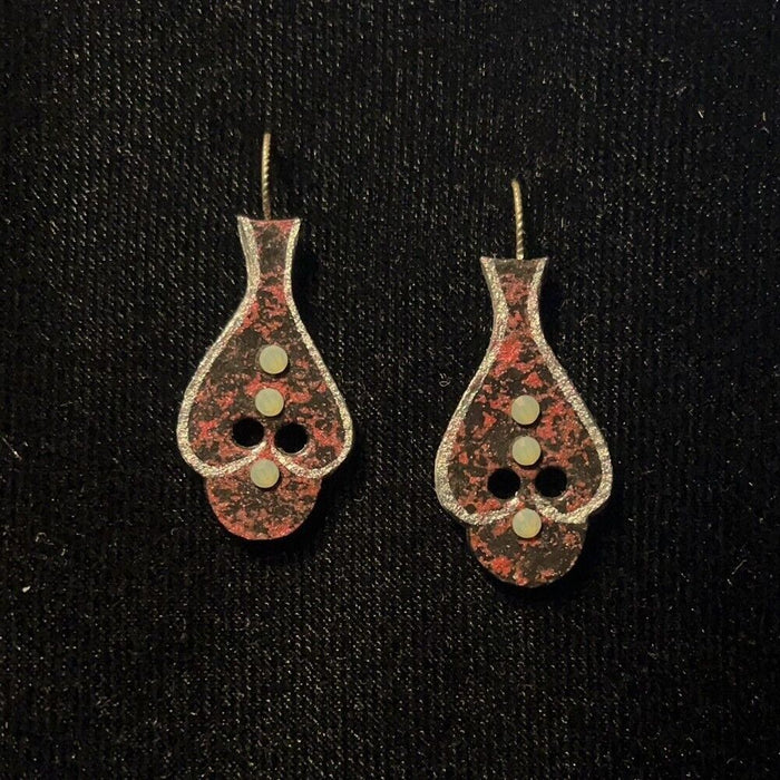 Nouveau Style Earrings Jewelry Art Black Red Silver With Micro Beads & Crystals