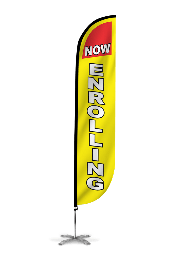 Now Enrolling Feather Flag Yellow