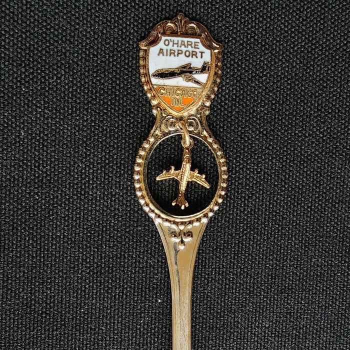 O'Hare Airport Chicago Collectible Travel Souvenir Spoon 4.5" Airplane Dangler