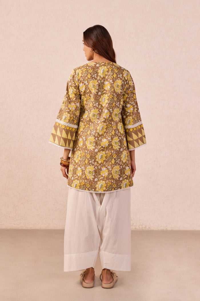 Olive Brown Floral Hand Block Printed Co-ord Set - Tara-C-Tara