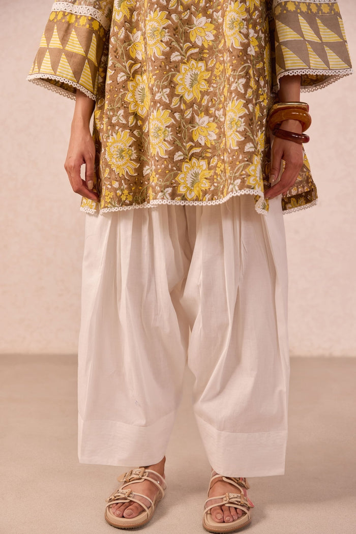 Olive Brown Floral Hand Block Printed Co-ord Set - Tara-C-Tara