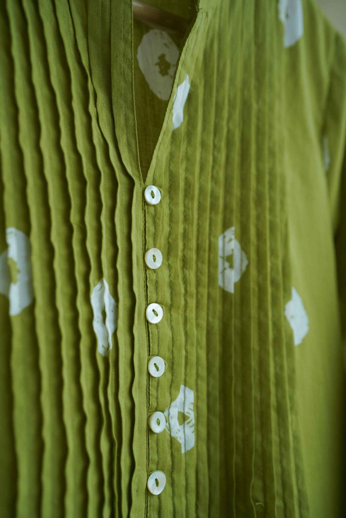 Olive Green Bandhej Block Print Pintuck Tunic - Tara-C-Tara