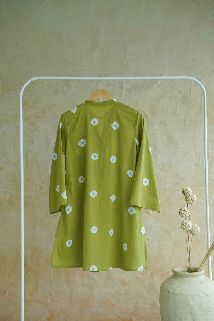 Olive Green Bandhej Block Print Pintuck Tunic - Tara-C-Tara