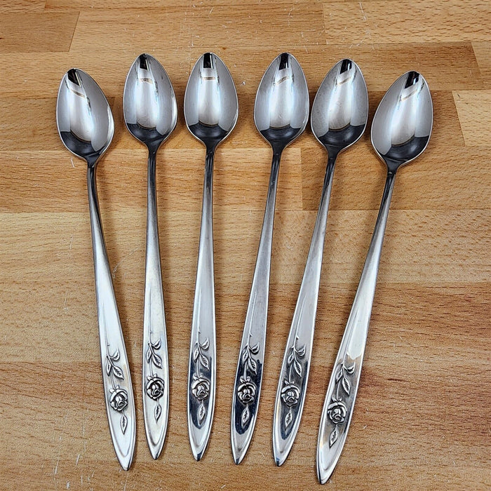 Oneida MY ROSE Ice Tea Spoon Set of 6 Community Stainless Flatware 7 1/2" (19cm)