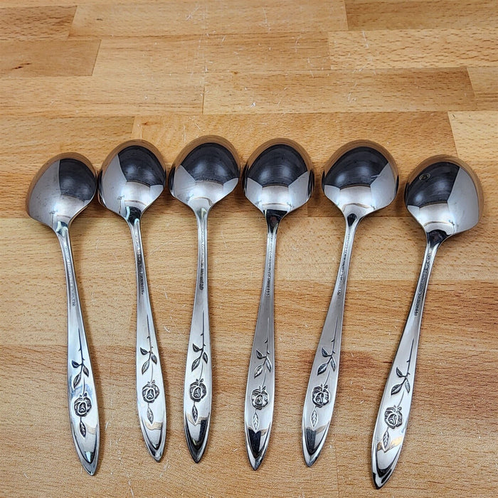 Oneida MY ROSE Soup Spoon Set of 6 Community Stainless Flatware 7 7/8"